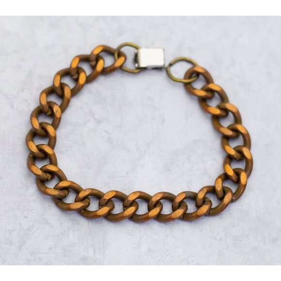 7 1/2 inch Vintage Chain Copper Chain Curb Chain Unisex Brutalist Bracelet - CT1 - Picture 1 of 3